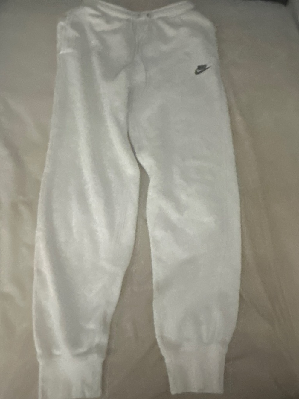Nike White Fleece Joggers with Black Swoosh